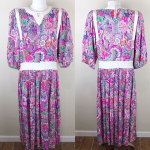 Vintage Diane Freis 100% Silk Maxi Dress Pink Med